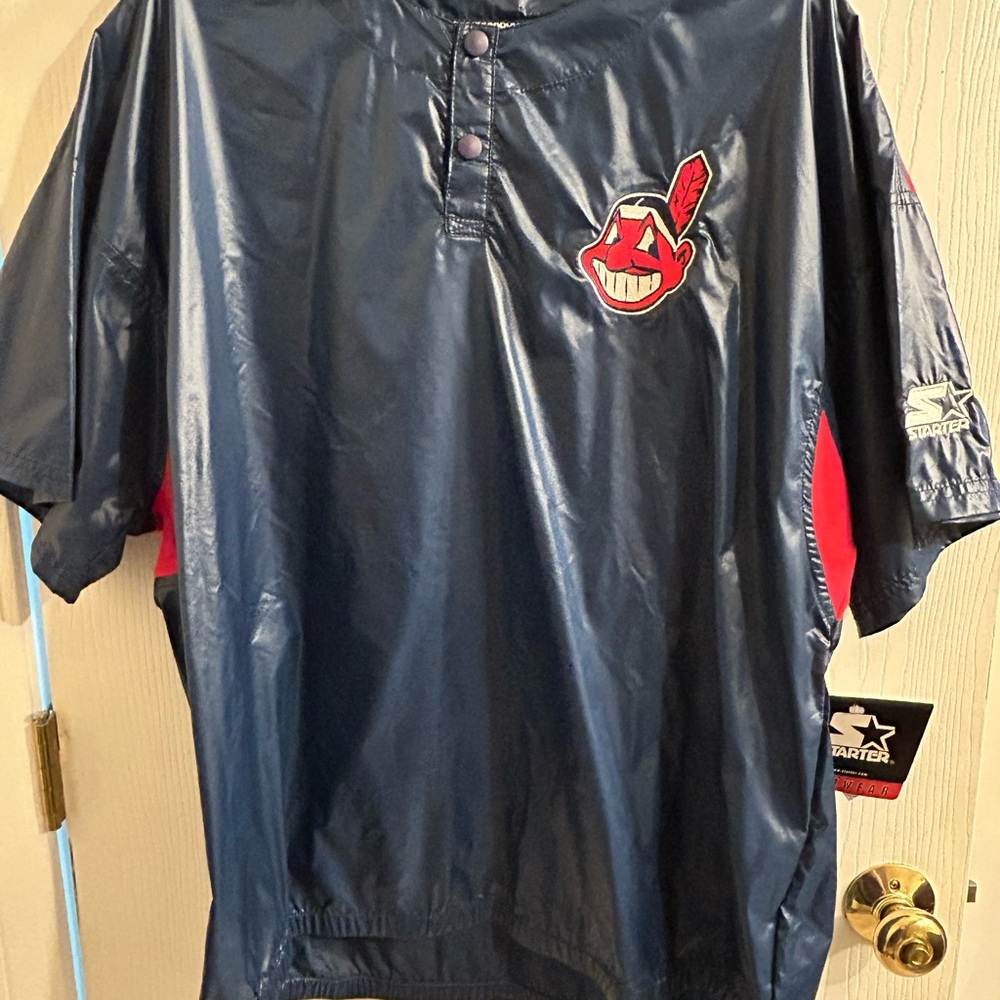 Cleveland INDIANS Starter Navy BATTING CAGE Jacket NWT